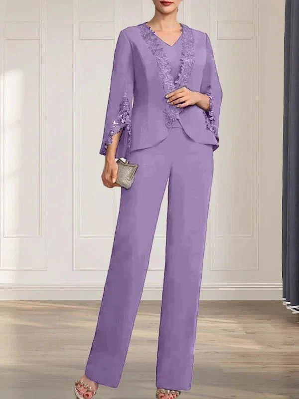 Separates Jumpsuit/Pantsuit V-Neck Floor-Length Chiffon Mother of the Bride Dress - Image 26