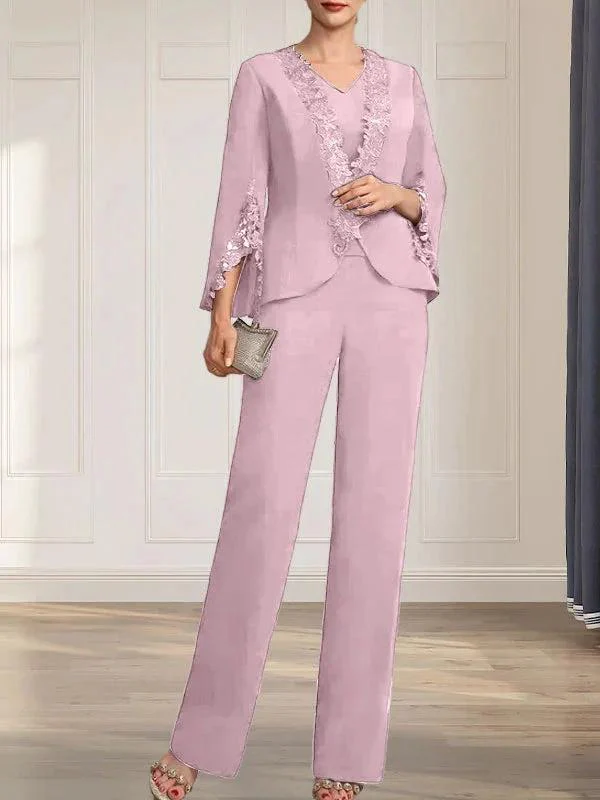 Separates Jumpsuit/Pantsuit V-Neck Floor-Length Chiffon Mother of the Bride Dress - Image 27