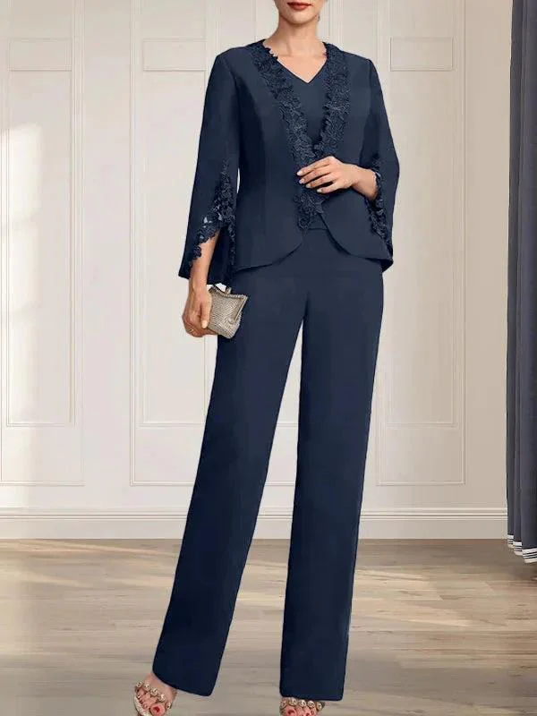 Separates Jumpsuit/Pantsuit V-Neck Floor-Length Chiffon Mother of the Bride Dress - Image 30