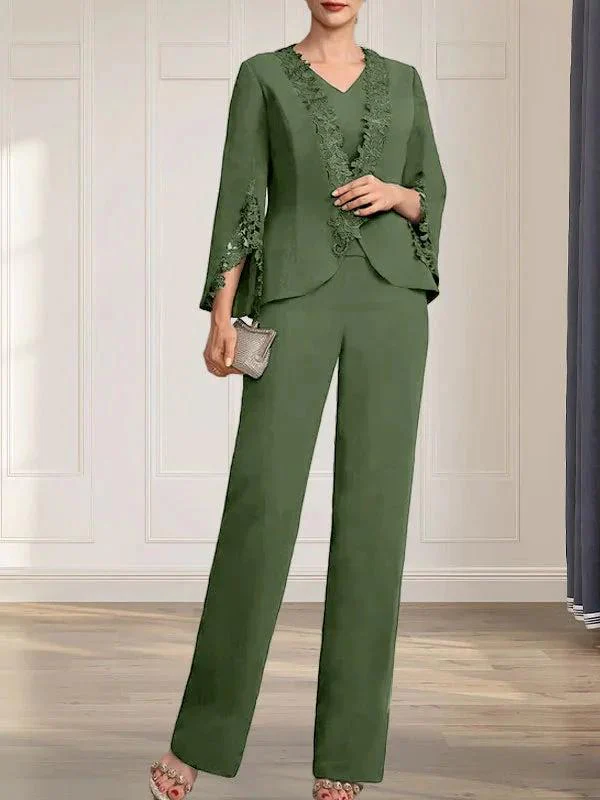 Separates Jumpsuit/Pantsuit V-Neck Floor-Length Chiffon Mother of the Bride Dress - Image 31