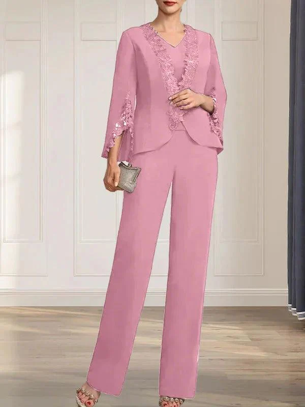 Separates Jumpsuit/Pantsuit V-Neck Floor-Length Chiffon Mother of the Bride Dress - Image 34