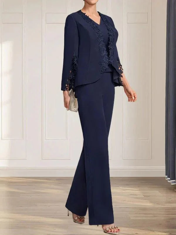 Separates Jumpsuit/Pantsuit V-Neck Floor-Length Chiffon Mother of the Bride Dress - Image 4