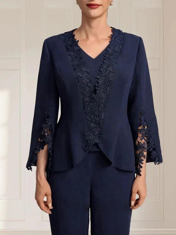Separates Jumpsuit/Pantsuit V-Neck Floor-Length Chiffon Mother of the Bride Dress - Image 8