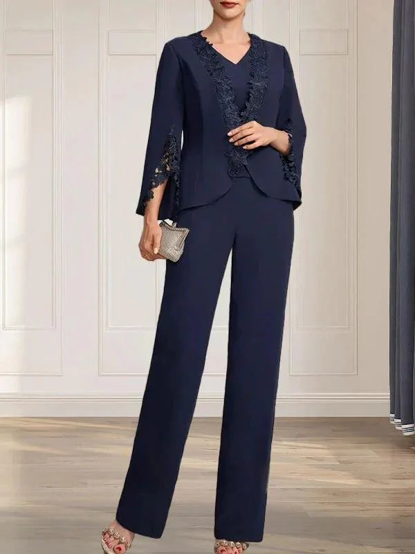 Separates Jumpsuit/Pantsuit V-Neck Floor-Length Chiffon Mother of the Bride Dress - Image 9