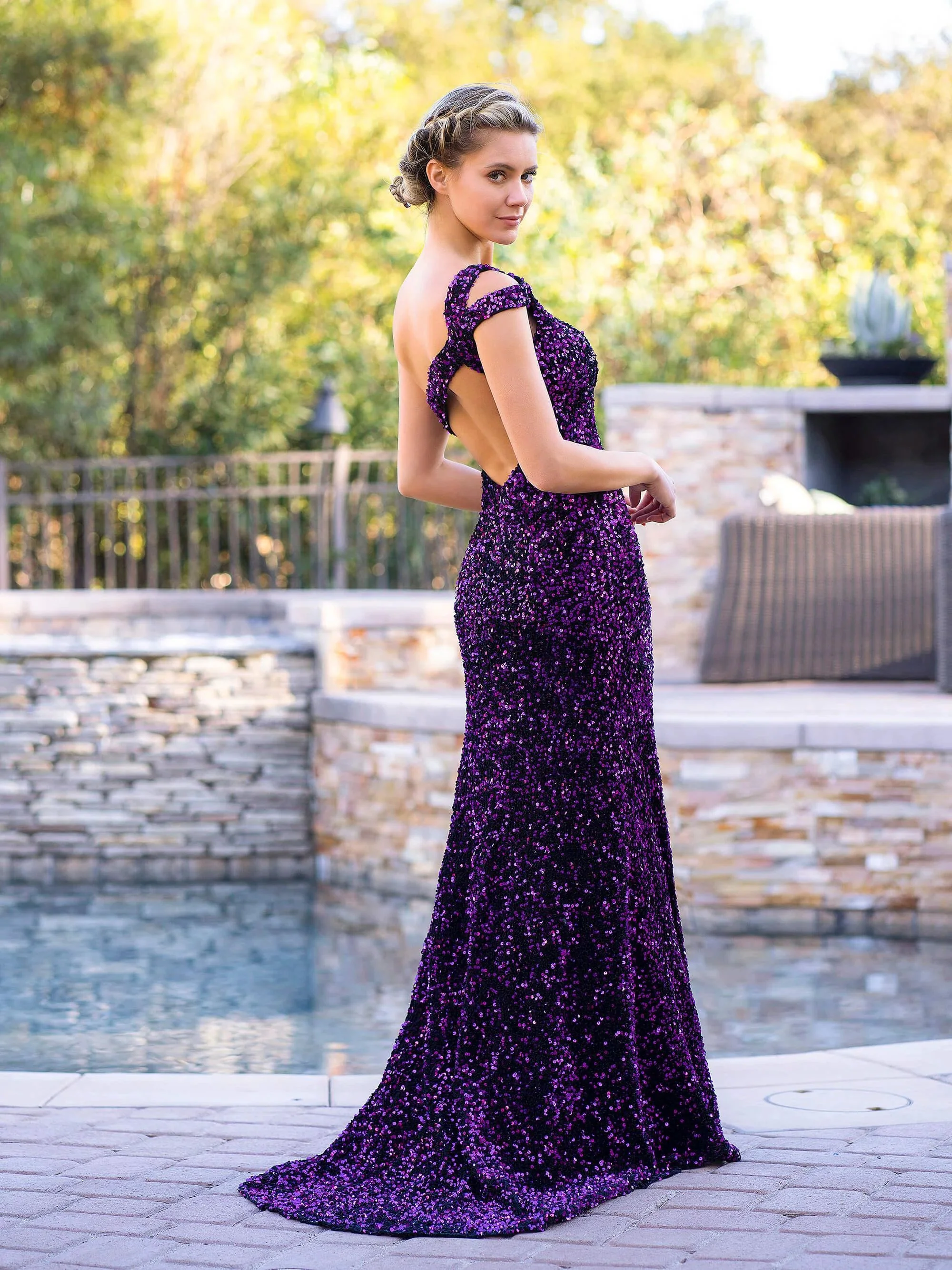 Grape Mermaid One-Shoulder Sequin Long Prom Dress with Slit - Image 2