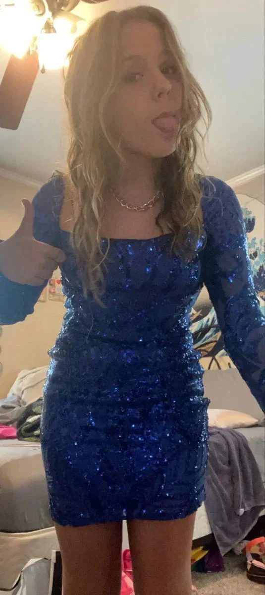 Sequin Long Sleeve Bodycon Dress Sexy Blue Homecoming Dress Y6269 - Image 2