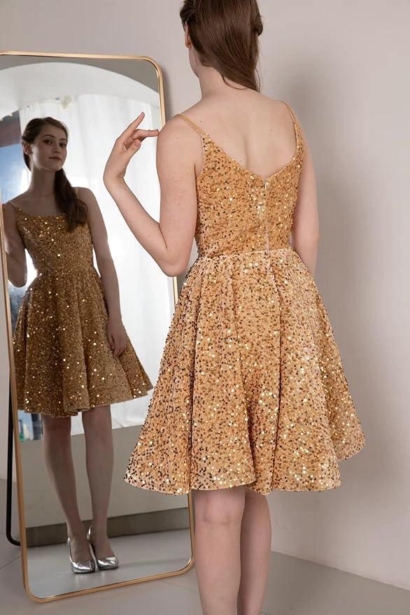 Sequin Short Homecoming Dresses for Teens Sparkly Prom Dresses SYH81 - Image 3