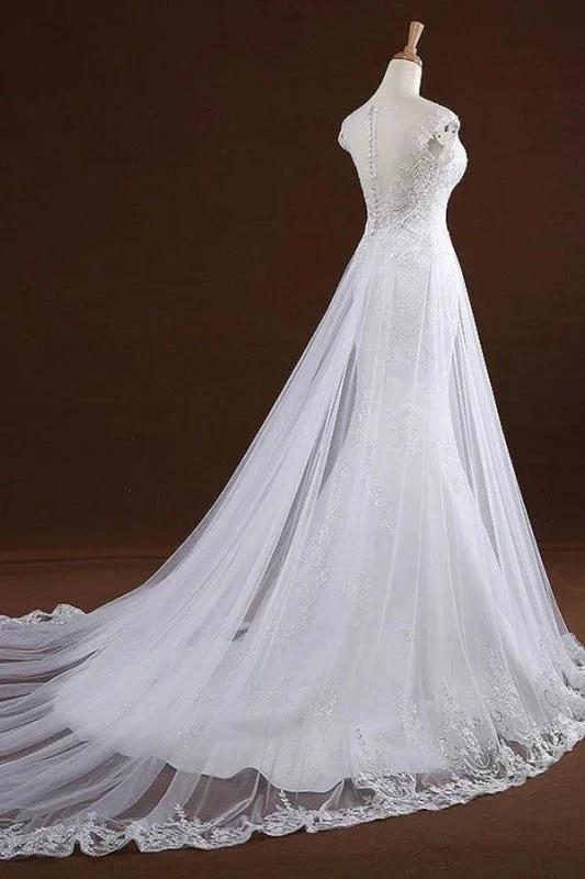 Sequine Appliques Tulle Pretty Mermaid Elegant Wedding Dresses - Image 4