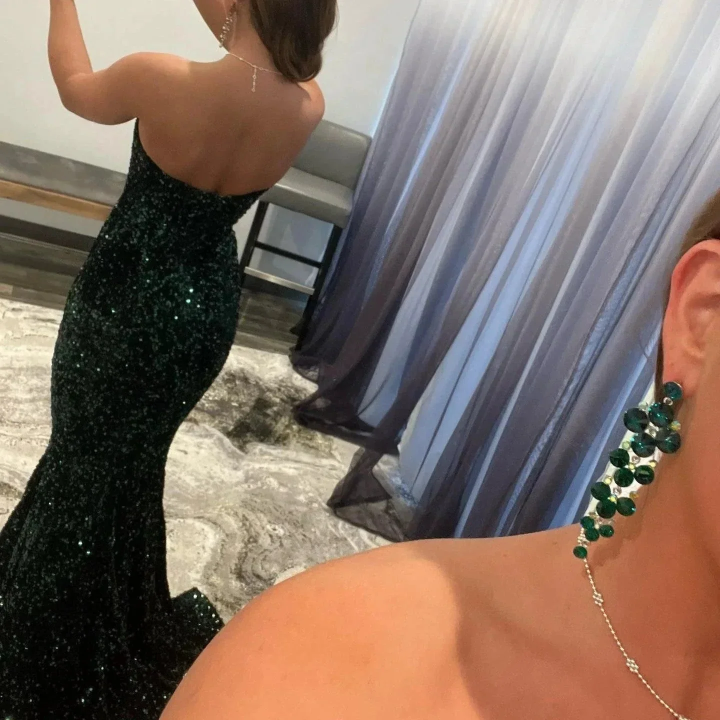 Sequined Open Back V-Neck Mermaid Long Prom Gown - Image 3