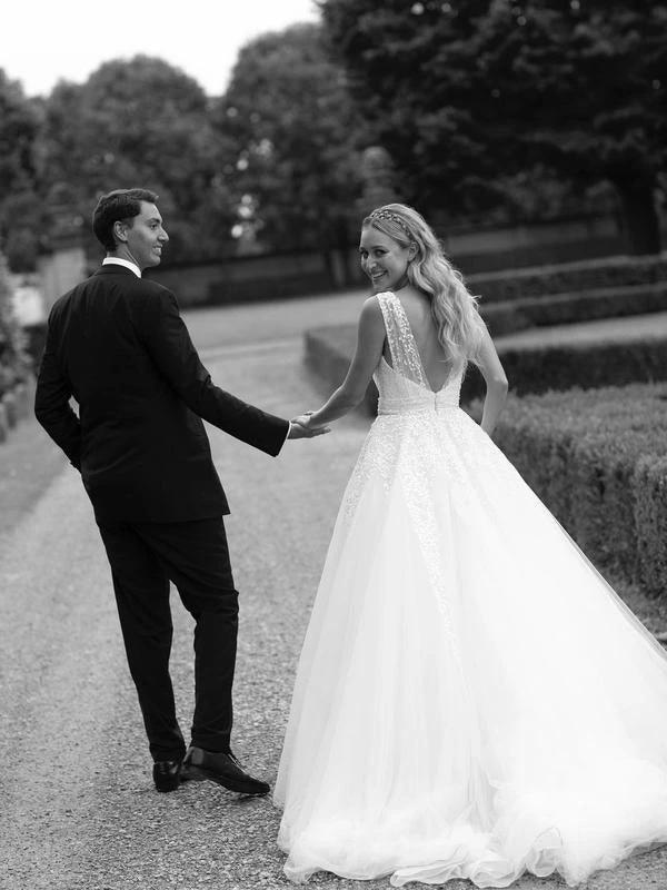 Sequins Lace V-neck Neckline Chapel Train A-line Wedding Dresses WD563 - Image 3