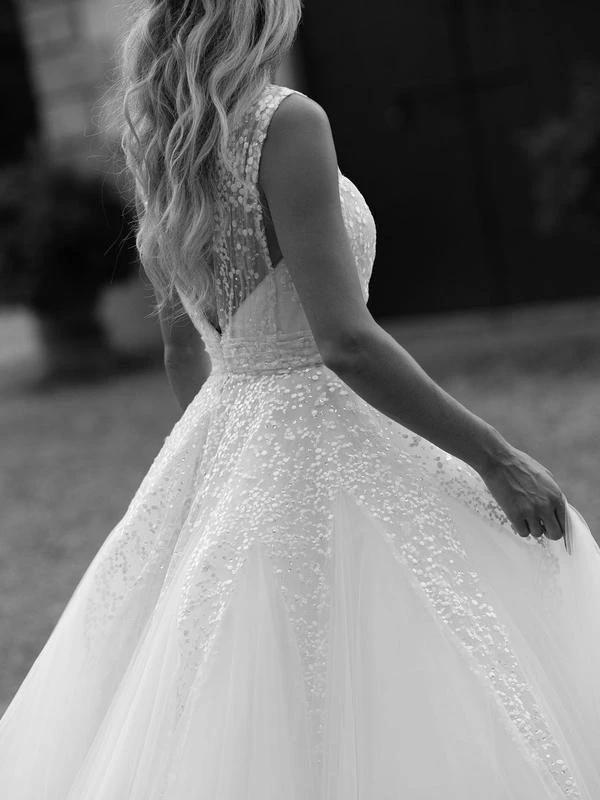 Sequins Lace V-neck Neckline Chapel Train A-line Wedding Dresses WD563 - Image 4