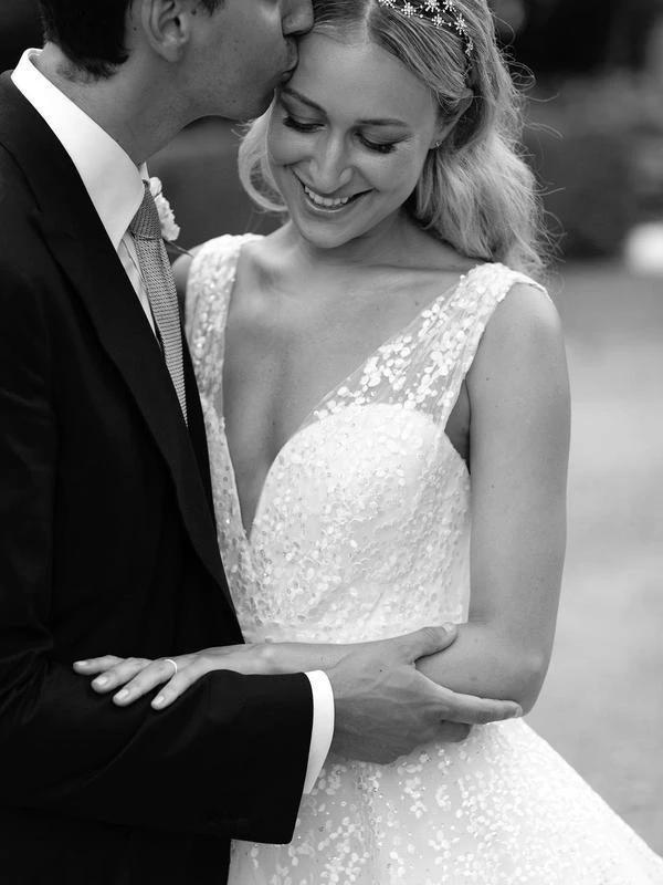 Sequins Lace V-neck Neckline Chapel Train A-line Wedding Dresses WD563 - Image 5