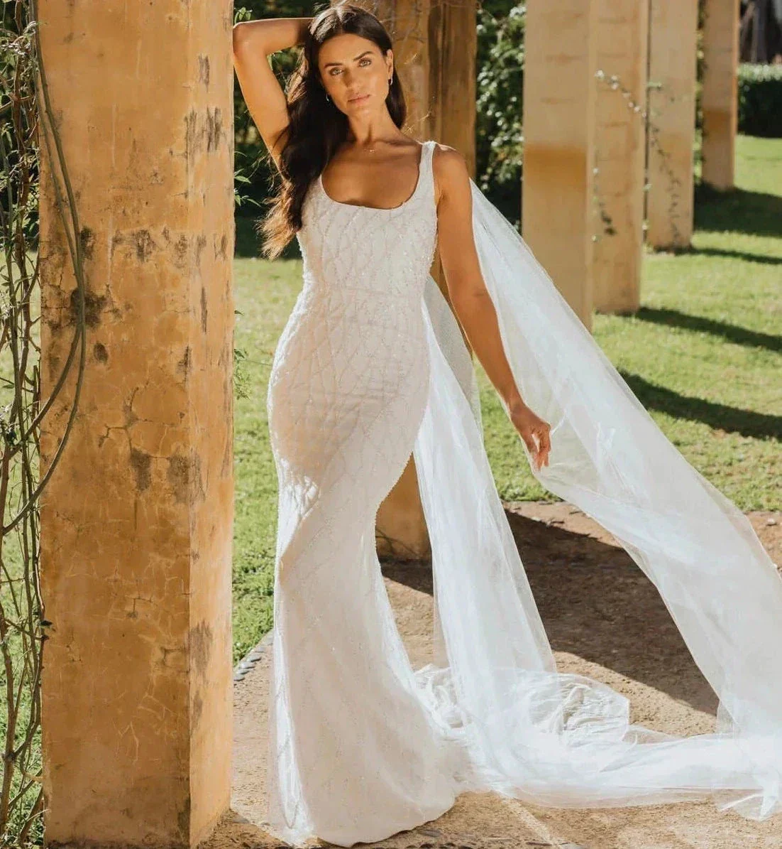 Sequins Mermaid Wedding Dresses 2023 Women's Modern Square Neck Sleeveless Bridal Gowns Satin Tulle Vesidos De Novia Robe De - Image 4