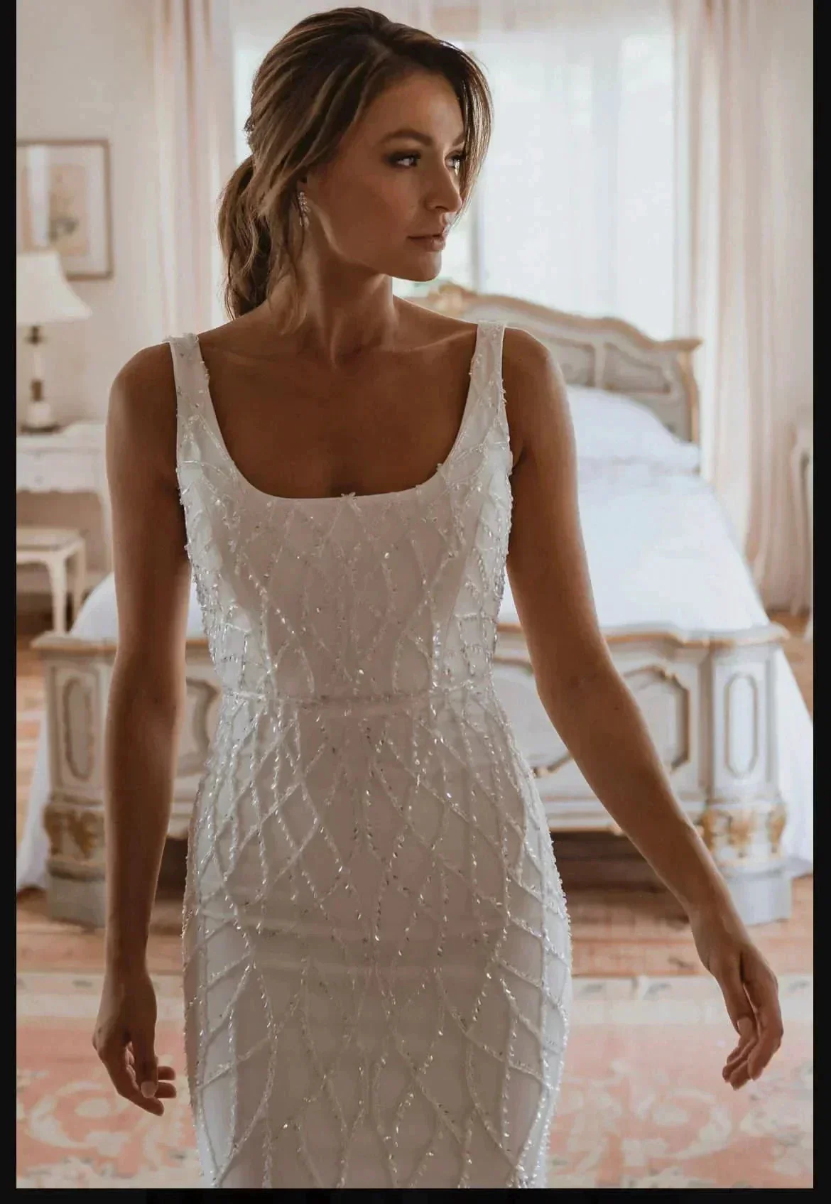 Sequins Mermaid Wedding Dresses 2023 Women's Modern Square Neck Sleeveless Bridal Gowns Satin Tulle Vesidos De Novia Robe De - Image 5