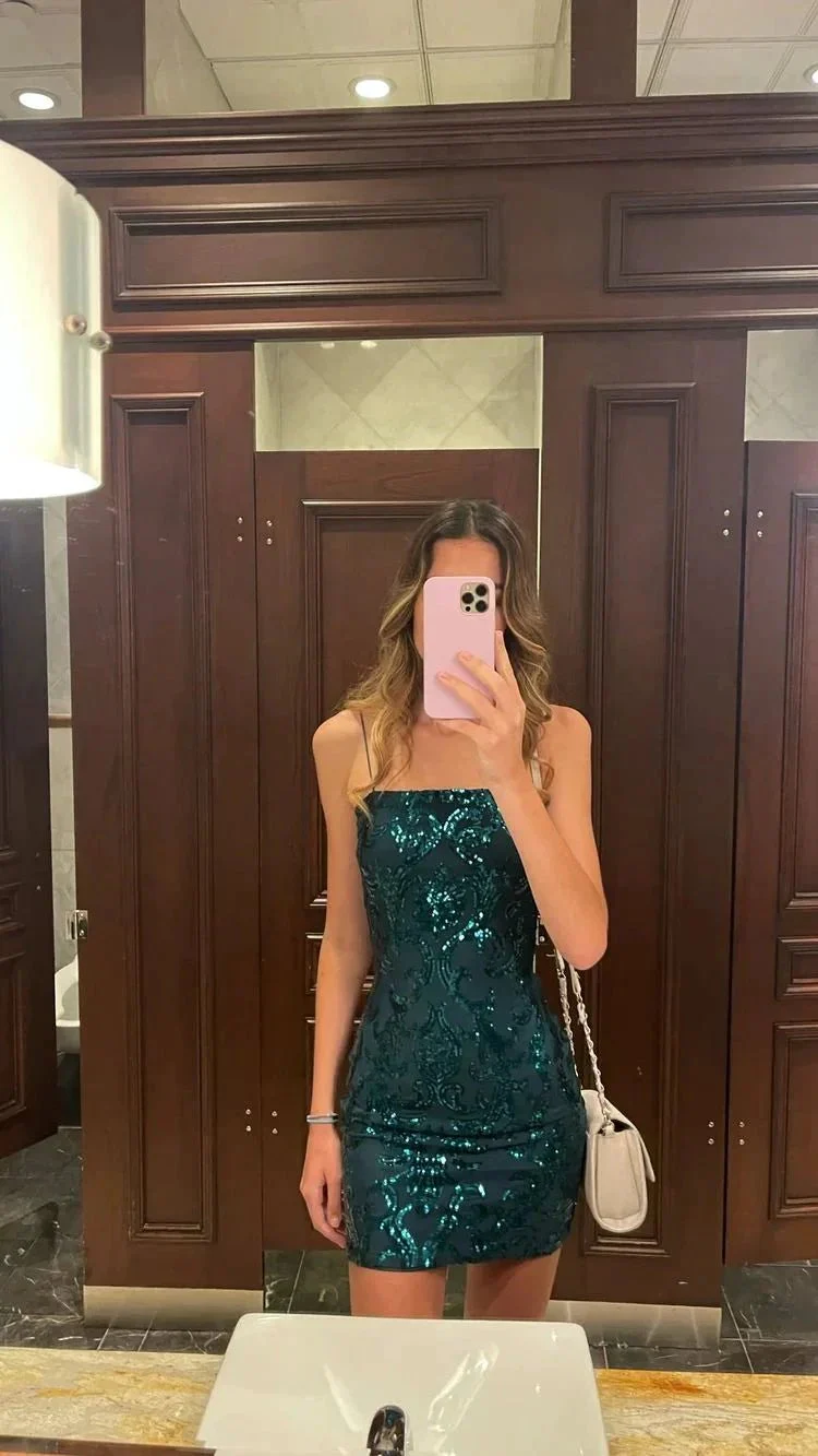Sequins Mini Dress Short Homecoming Dress,Birthday Party Dress Y1501 - Image 2