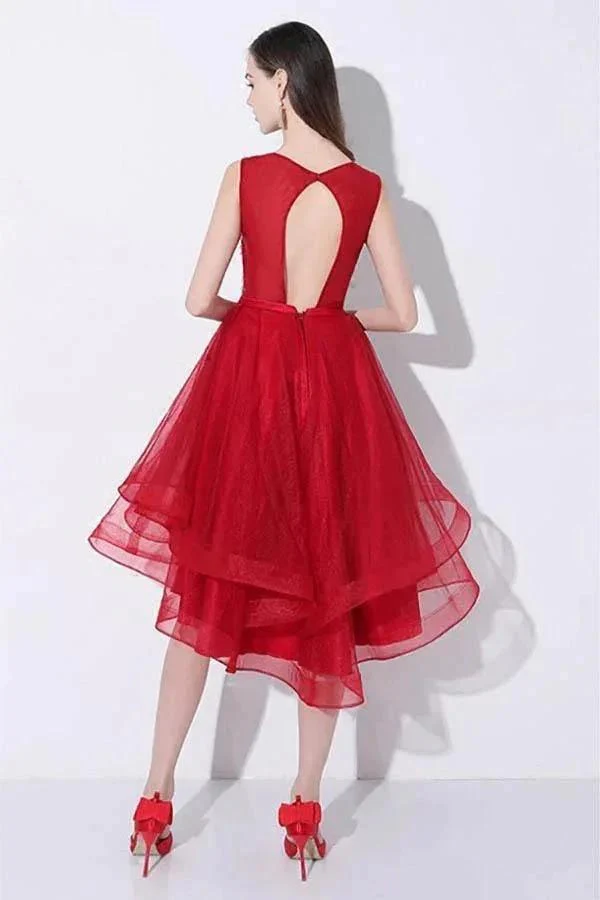 Sequins Red High Low Prom Homecoming Dress with Open Back PD095 - Image 2