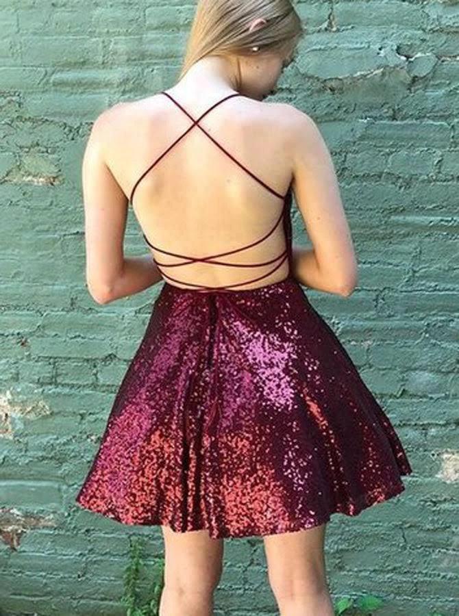 Sequins Ruffles Spaghetti Straps Mini Dresses SYH36 - Image 2