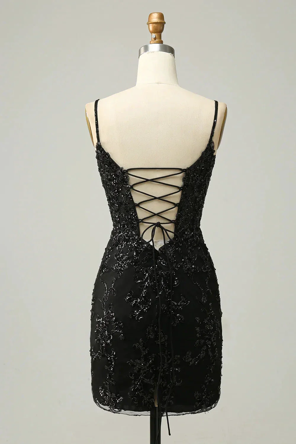 Sequins Spaghetti Straps Black Short Homecoming Dress Y3072 - Image 3