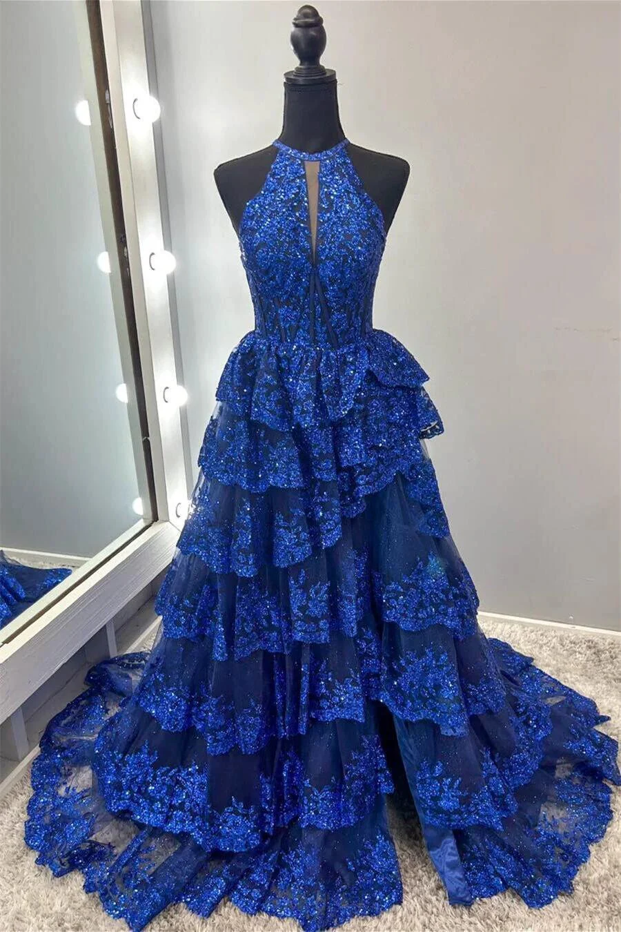 Seraphine | High Neck Sleeveless Empire Lace Tiered Long Formal Dress - Image 2