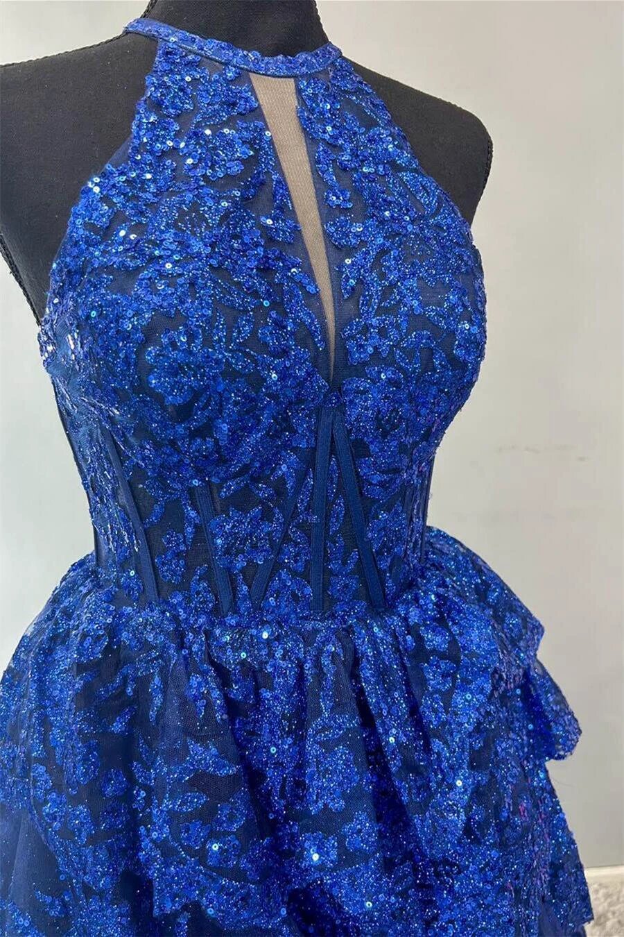 Seraphine | High Neck Sleeveless Empire Lace Tiered Long Formal Dress - Image 3