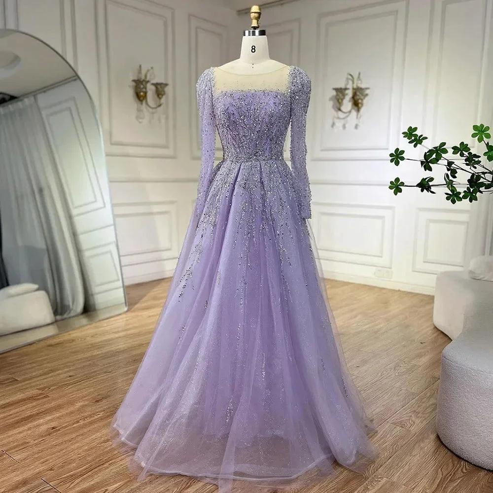Serene Hill Muslim Pink A Line Beaded Luxury Dubai Long Evening Dresses Gowns   For Woman Wedding Party - Image 10