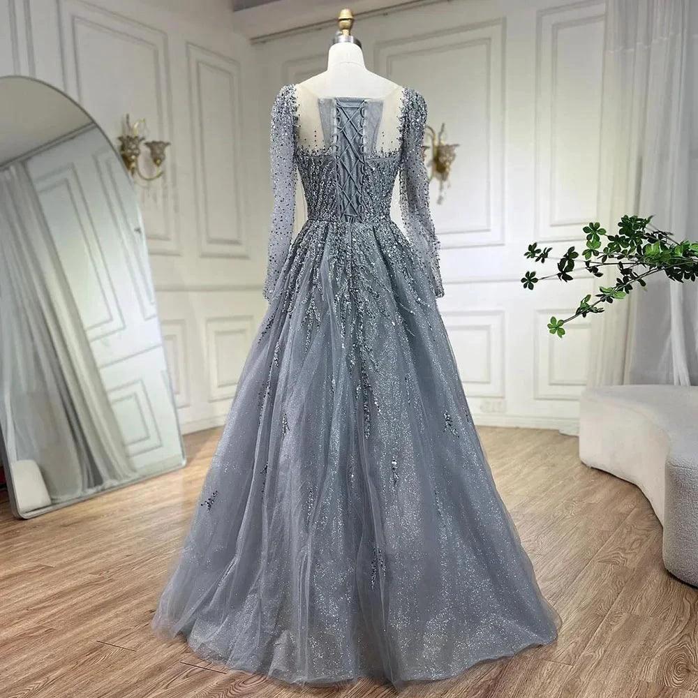 Serene Hill Muslim Pink A Line Beaded Luxury Dubai Long Evening Dresses Gowns   For Woman Wedding Party - Image 3