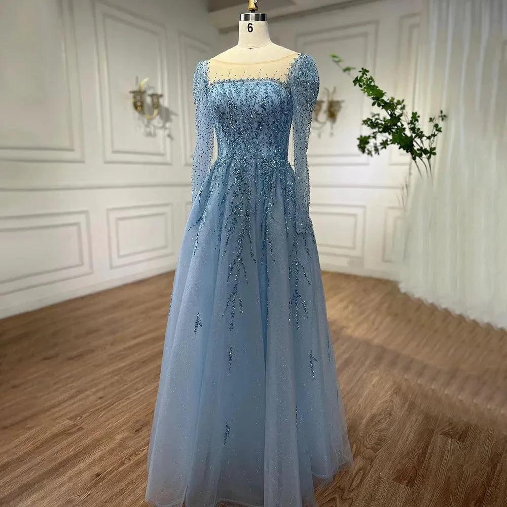 Serene Hill Muslim Pink A Line Beaded Luxury Dubai Long Evening Dresses Gowns   For Woman Wedding Party - Image 5