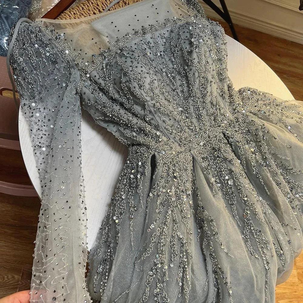 Serene Hill Muslim Pink A Line Beaded Luxury Dubai Long Evening Dresses Gowns   For Woman Wedding Party - Image 6