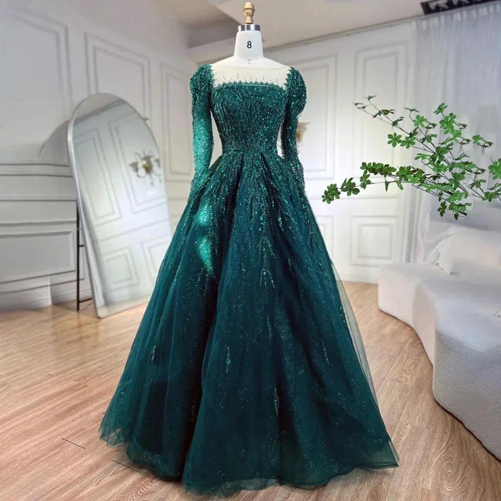 Serene Hill Muslim Pink A Line Beaded Luxury Dubai Long Evening Dresses Gowns   For Woman Wedding Party - Image 7
