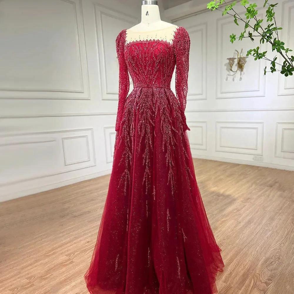 Serene Hill Muslim Pink A Line Beaded Luxury Dubai Long Evening Dresses Gowns   For Woman Wedding Party - Image 8