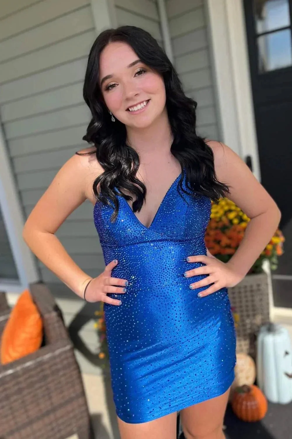 Spaghetti Straps Beaded Lace Up Homecoming Dress - Image 10