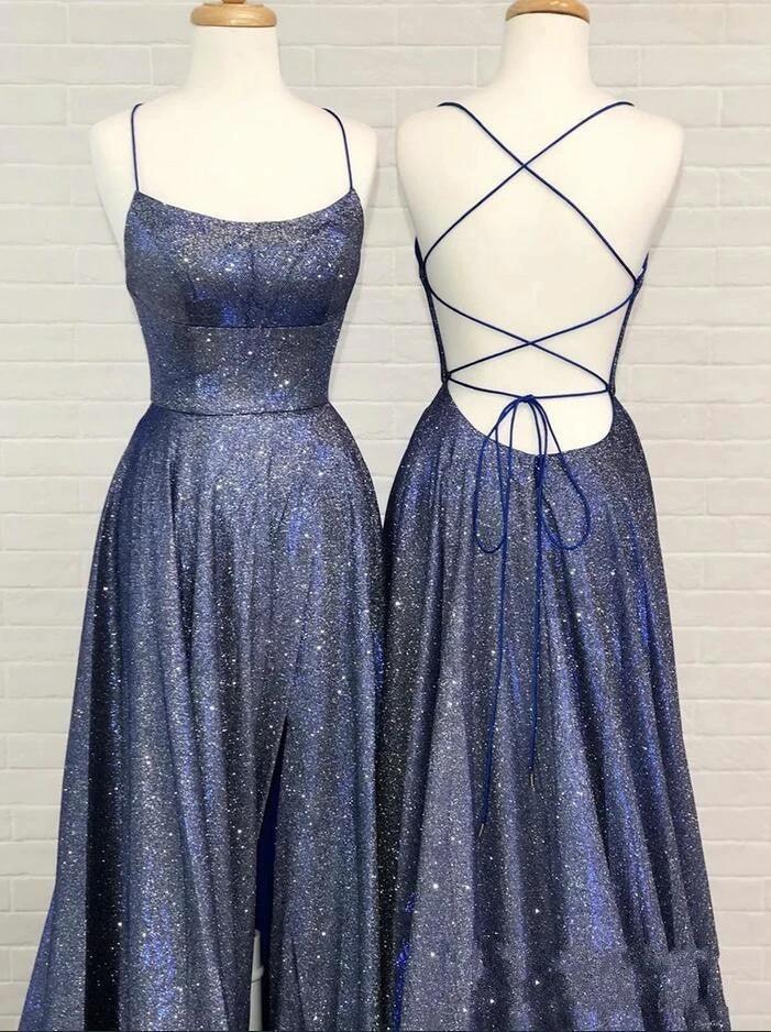 Sexy A-line Bright Silk Open Back Long Prom Dress with Slit - Image 2