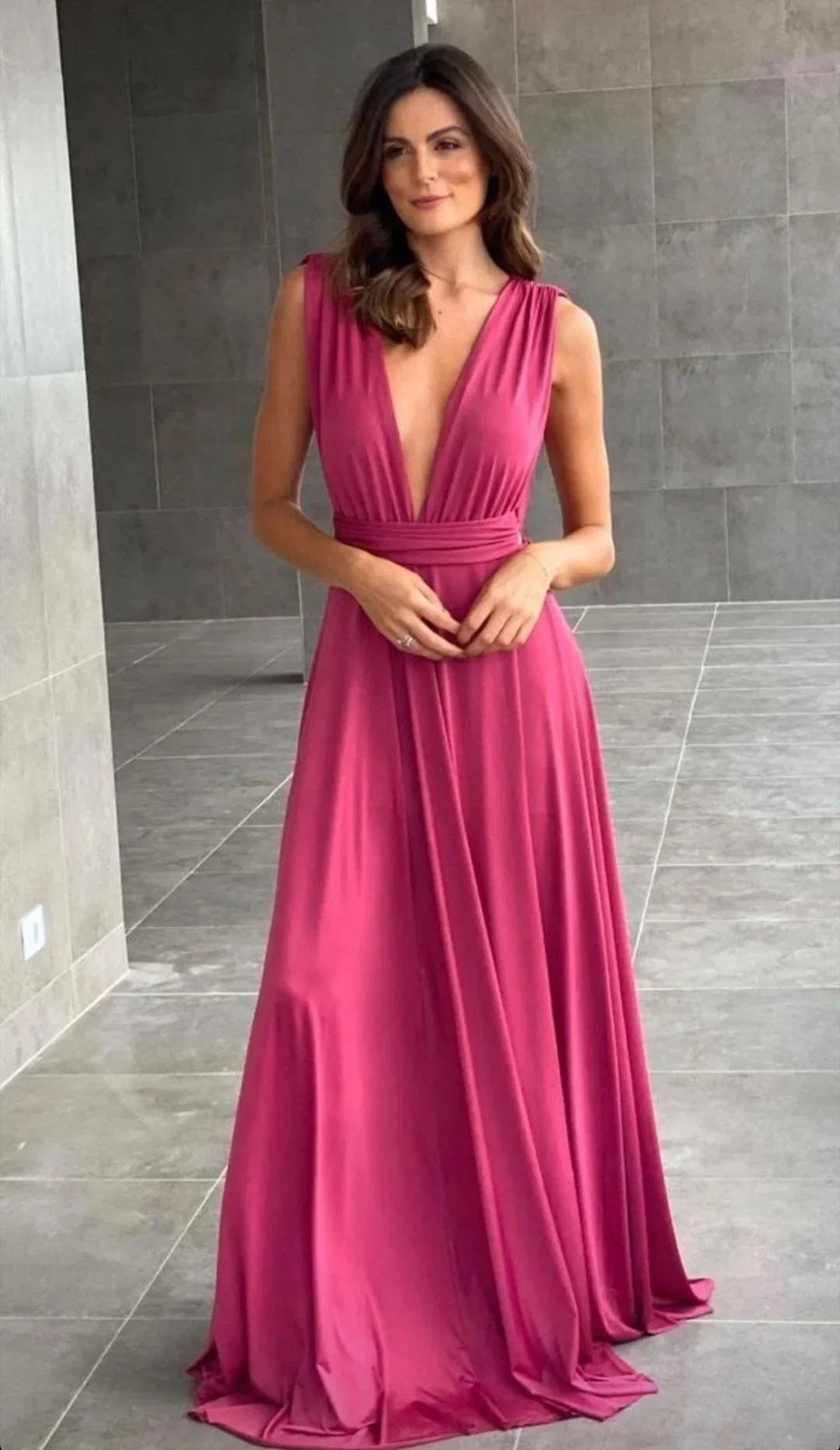 Sexy A-Line Deep V Neck Evening Dress Bridesmaid Dress Y5001 - Image 2