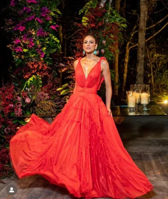 Sexy A-line Deep V Neck Evening Dress Formal Gown Y6175 - Image 2