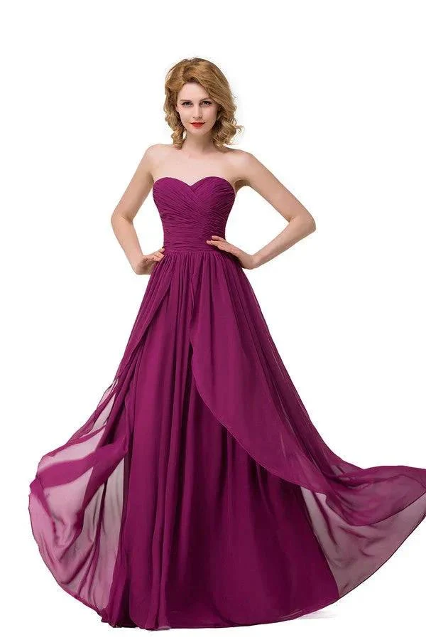 Sexy A-line Floor-length Sweetheart Ruffle Chiffon Bridesmaid Dresses - Image 3