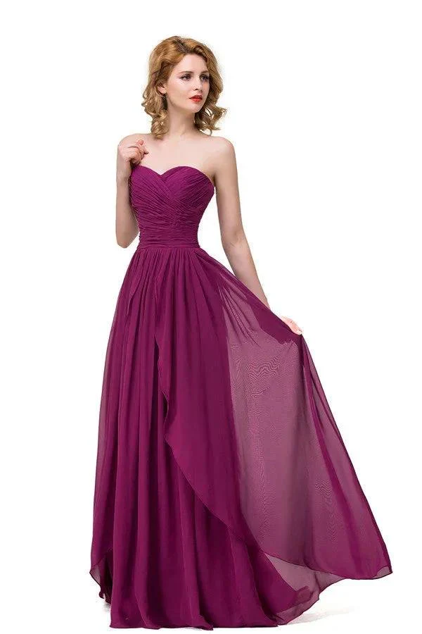 Sexy A-line Floor-length Sweetheart Ruffle Chiffon Bridesmaid Dresses - Image 4