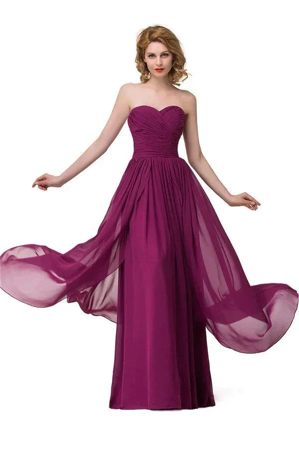 Sexy A-line Floor-length Sweetheart Ruffle Chiffon Bridesmaid Dresses - Image 6