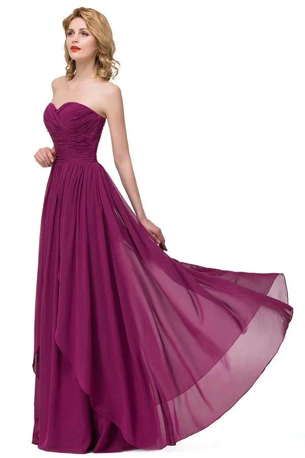 Sexy A-line Floor-length Sweetheart Ruffle Chiffon Bridesmaid Dresses - Image 7
