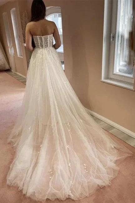 Sexy A-line Long Glitter Lace Sleeveless Wedding Dresses With Slit - Image 2
