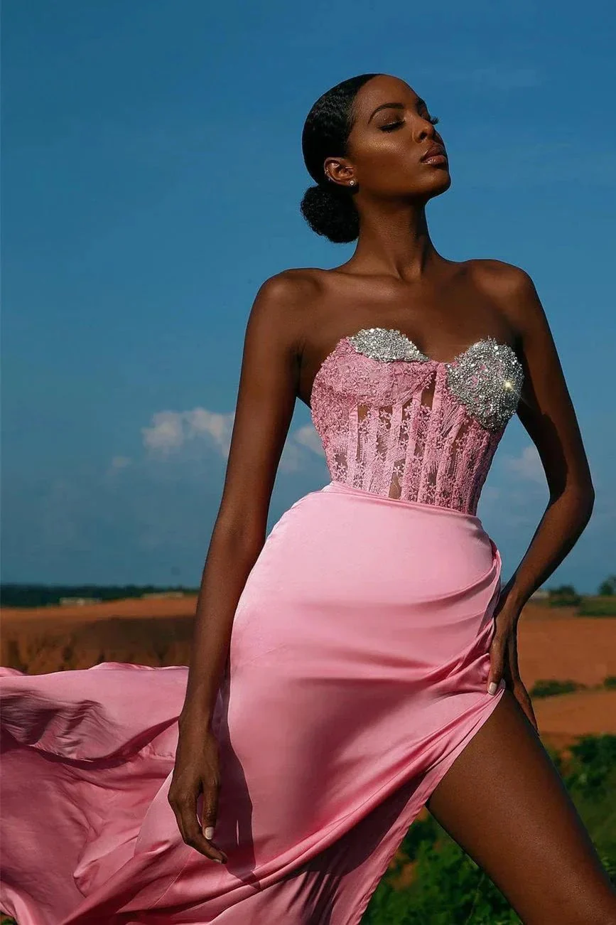 Sexy A-Line Sweetheart Satin Long Prom Dress With Slit - Image 2