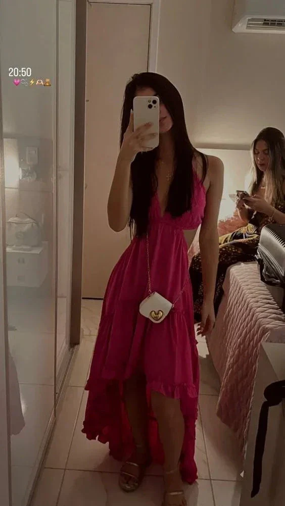 Sexy A-line V Neck Hi-low Evening Dress Bohemian Summer Beach Vacation Dress Y6943 - Image 2
