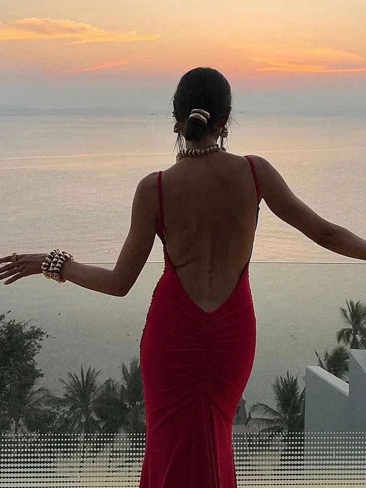 Sexy Backless Red Mermaid Evening Dress Long Prom Dress Y7865 - Image 4