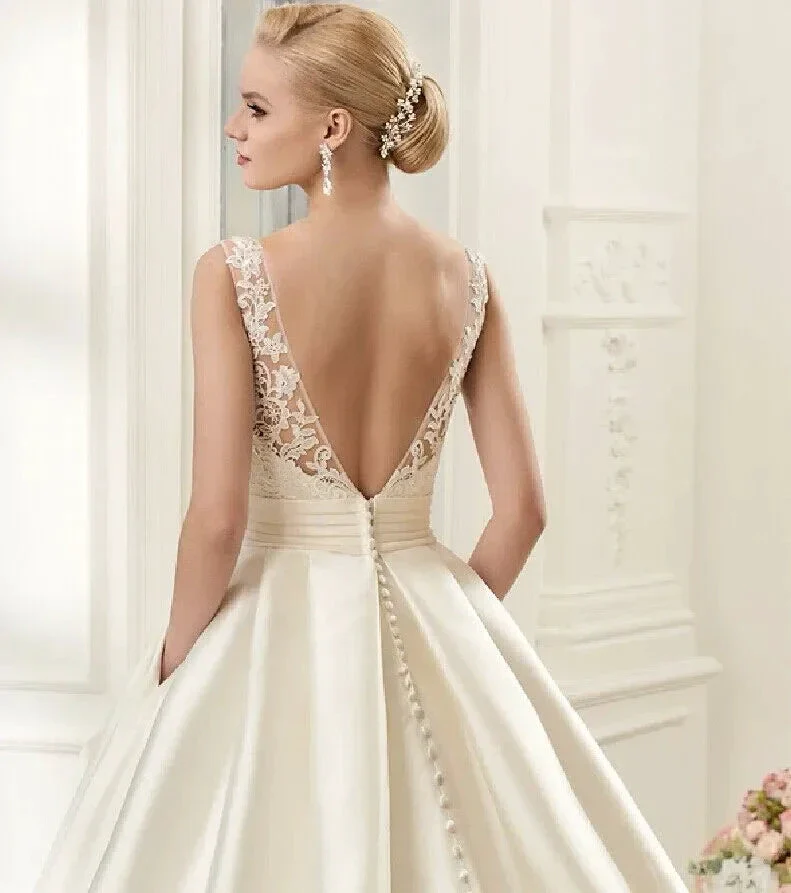 Sexy Backless Satin Wedding Dresses 2023 Chapel Train Bridal Gowns Ivory vestido noiva princesa - Image 2