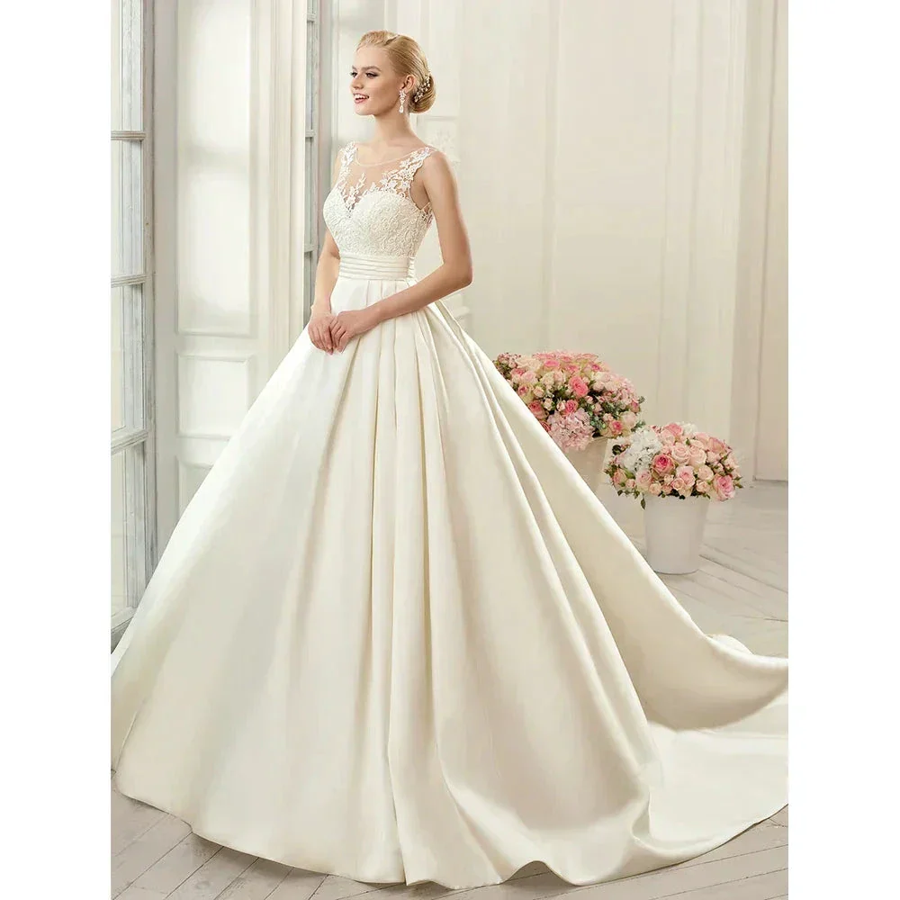 Sexy Backless Satin Wedding Dresses 2023 Chapel Train Bridal Gowns Ivory vestido noiva princesa - Image 3