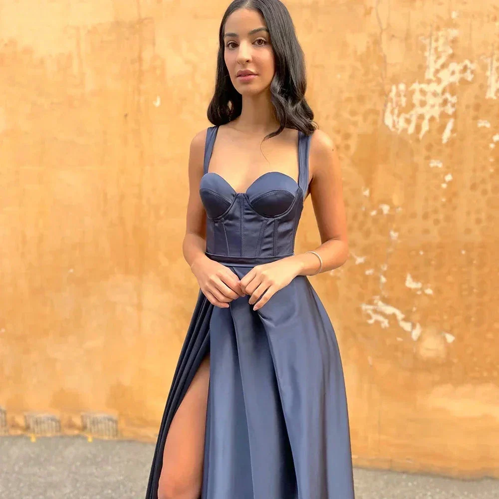 Sexy Backless Spaghetti Strap A Line Solid Color Floor Length Evening Dress Y4930 - Image 2