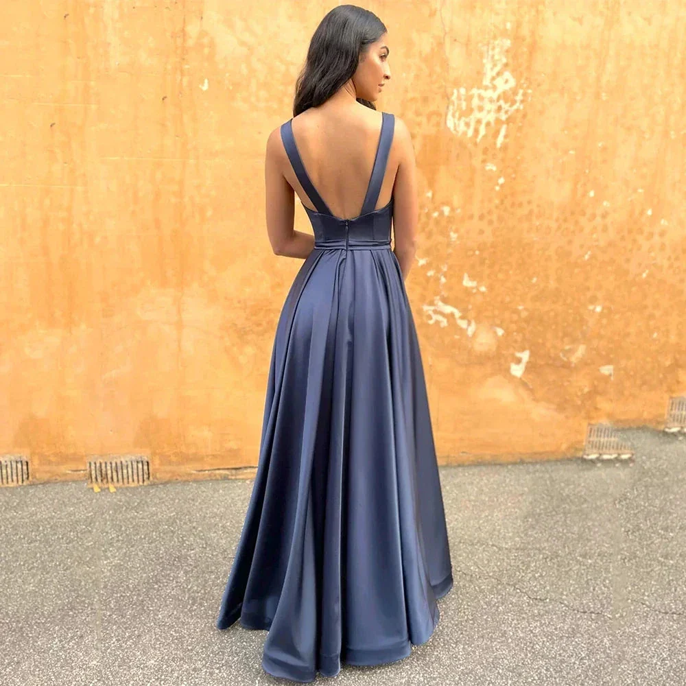 Sexy Backless Spaghetti Strap A Line Solid Color Floor Length Evening Dress Y4930 - Image 3
