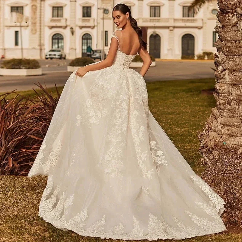 Sexy Backless Vestidos De Novia Appliques Vestido De Noiva Cap Sleeve Wedding Dresses Lace Robe De Mariée - Image 2
