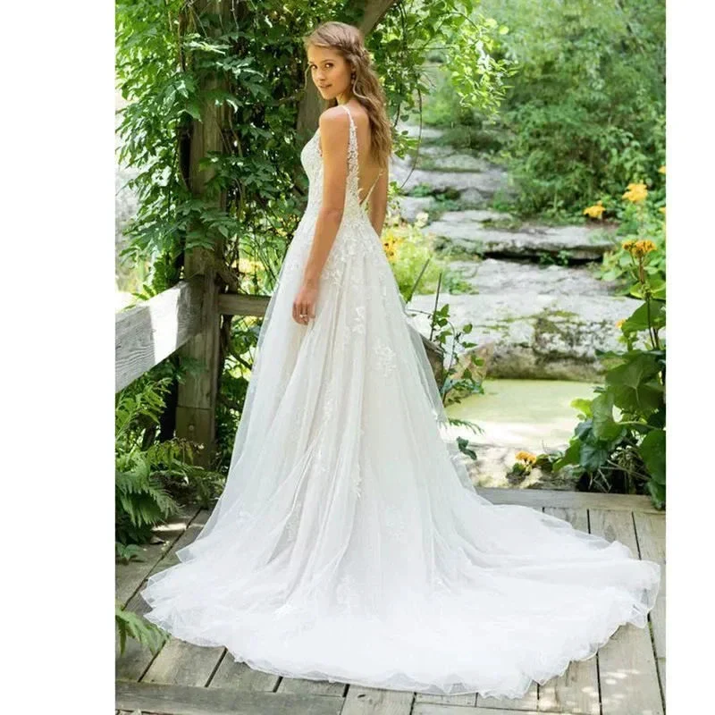 Sexy Backless Vestidos De Novia Appliques Vestido De Noiva V-Neck Wedding Dresses Lace Robe De Mariée - Image 2