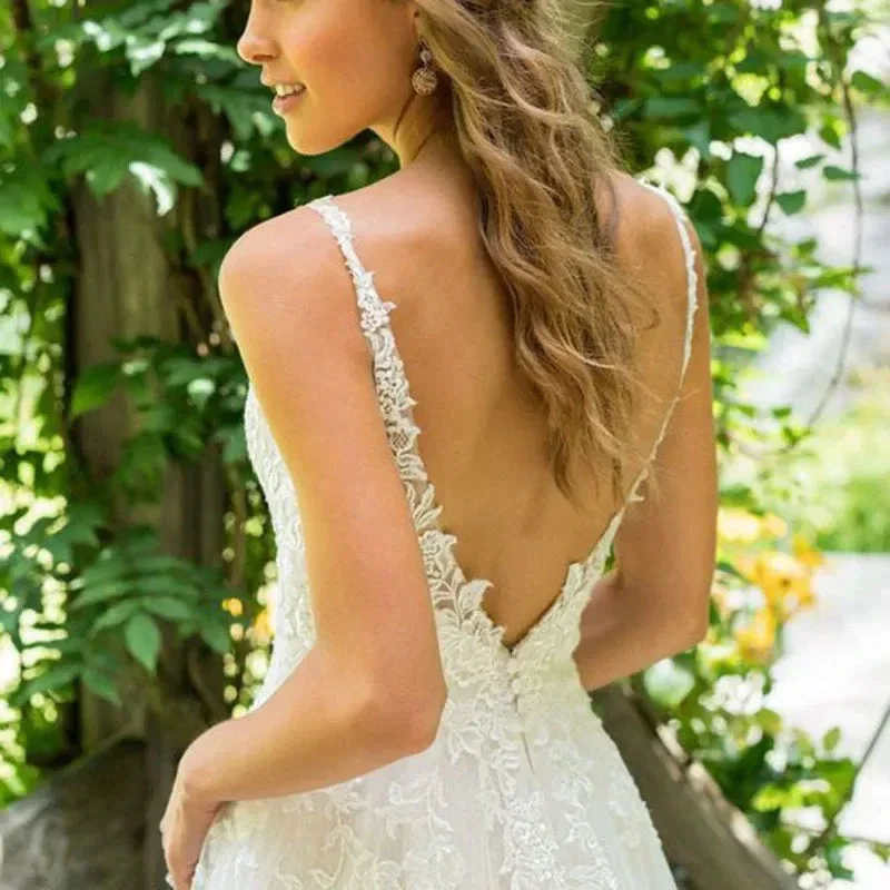 Sexy Backless Vestidos De Novia Appliques Vestido De Noiva V-Neck Wedding Dresses Lace Robe De Mariée - Image 4