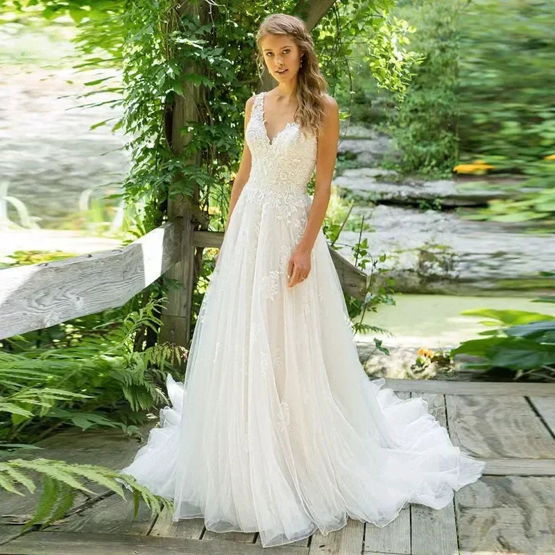 Sexy Backless Vestidos De Novia Appliques Vestido De Noiva V-Neck Wedding Dresses Lace Robe De Mariée - Image 5